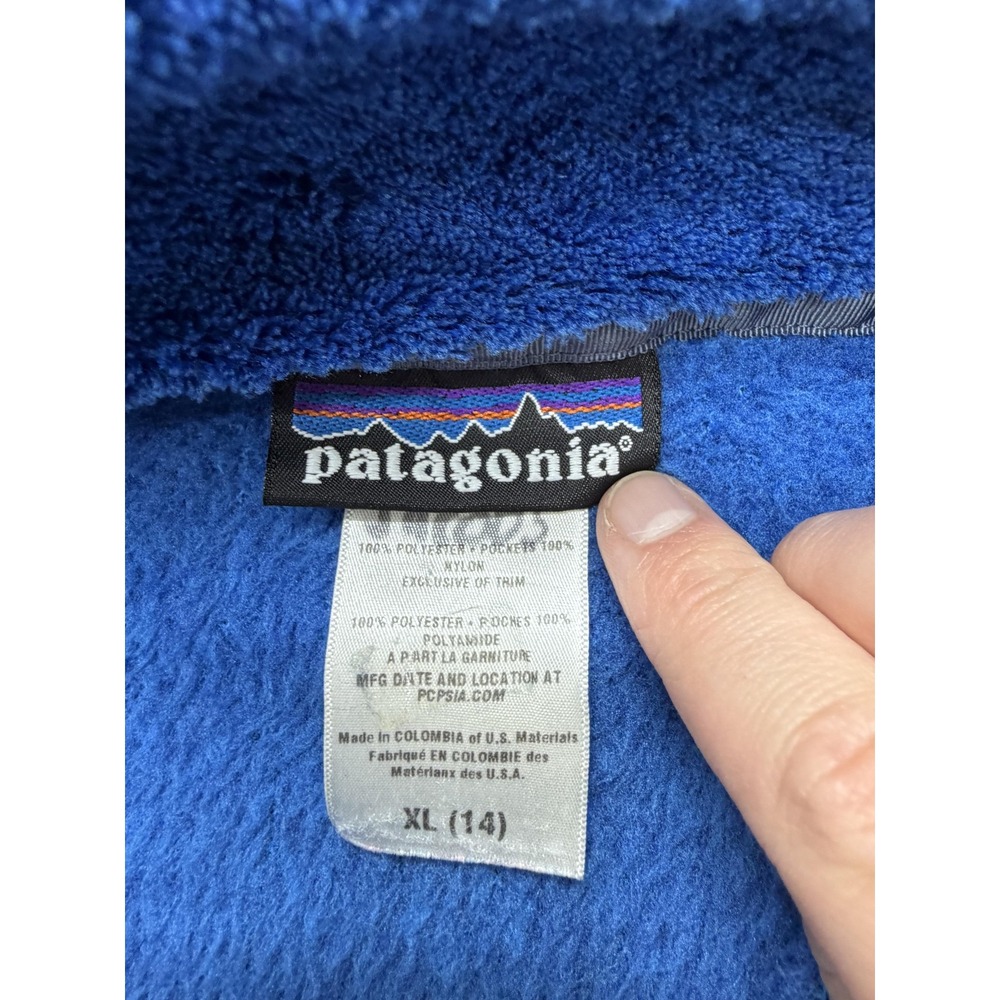 Patagonia Fleece Jacket Kids XL 14 Blue Snap Pullover Pocket Warm Winter Outdoor - Picture 7 of 12